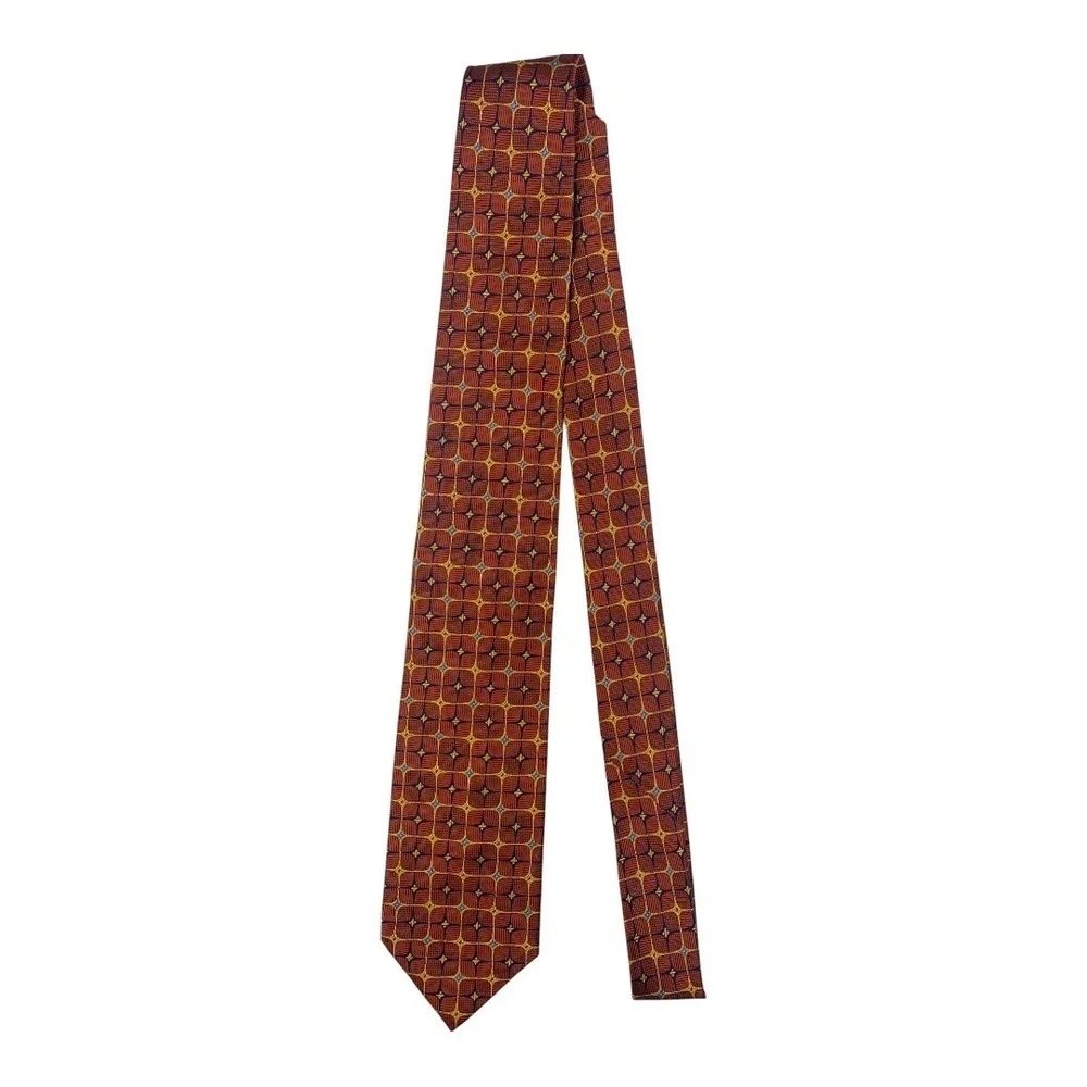 Jos A Bank Signature Collection Silk Tie Geometric‎ Pattern Bronze Yellow Blue